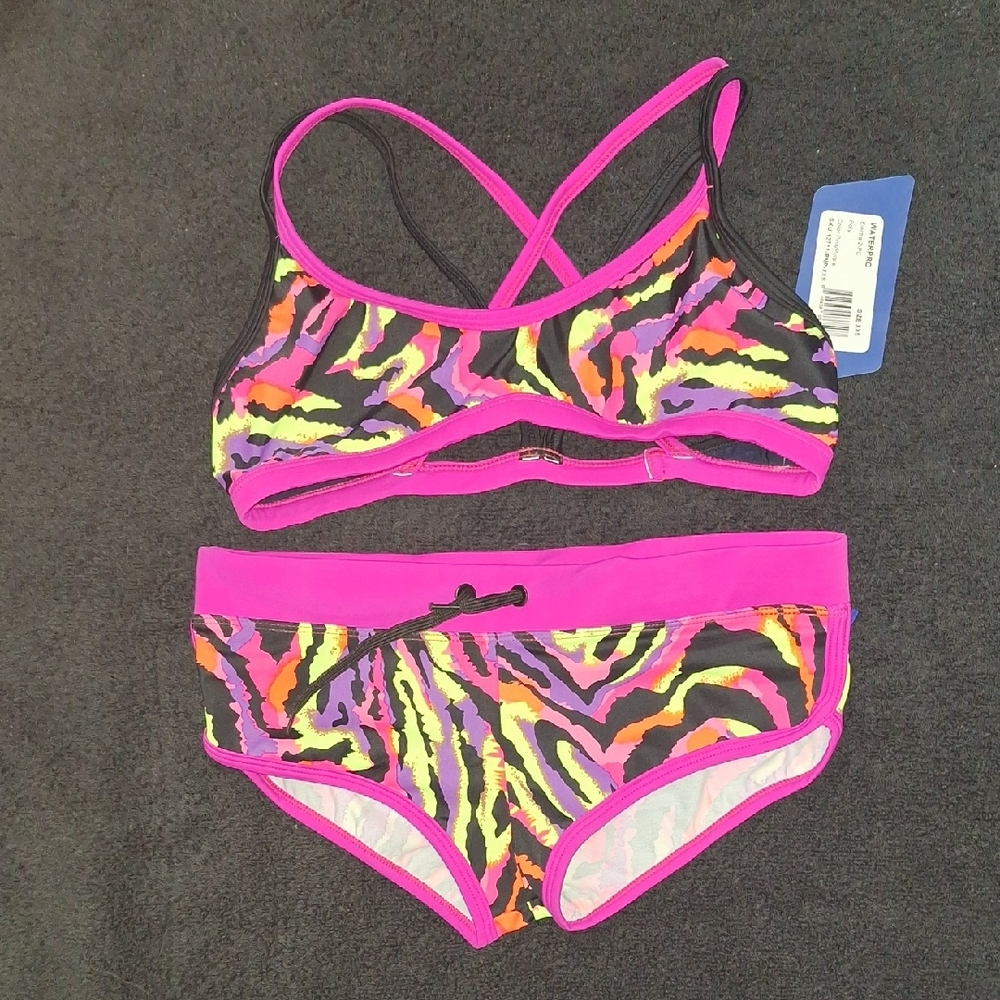 Waterpro Tiger Zebra Stripe Bikini - Lifeguard Surfing - Hot Pink Fuschia - XS